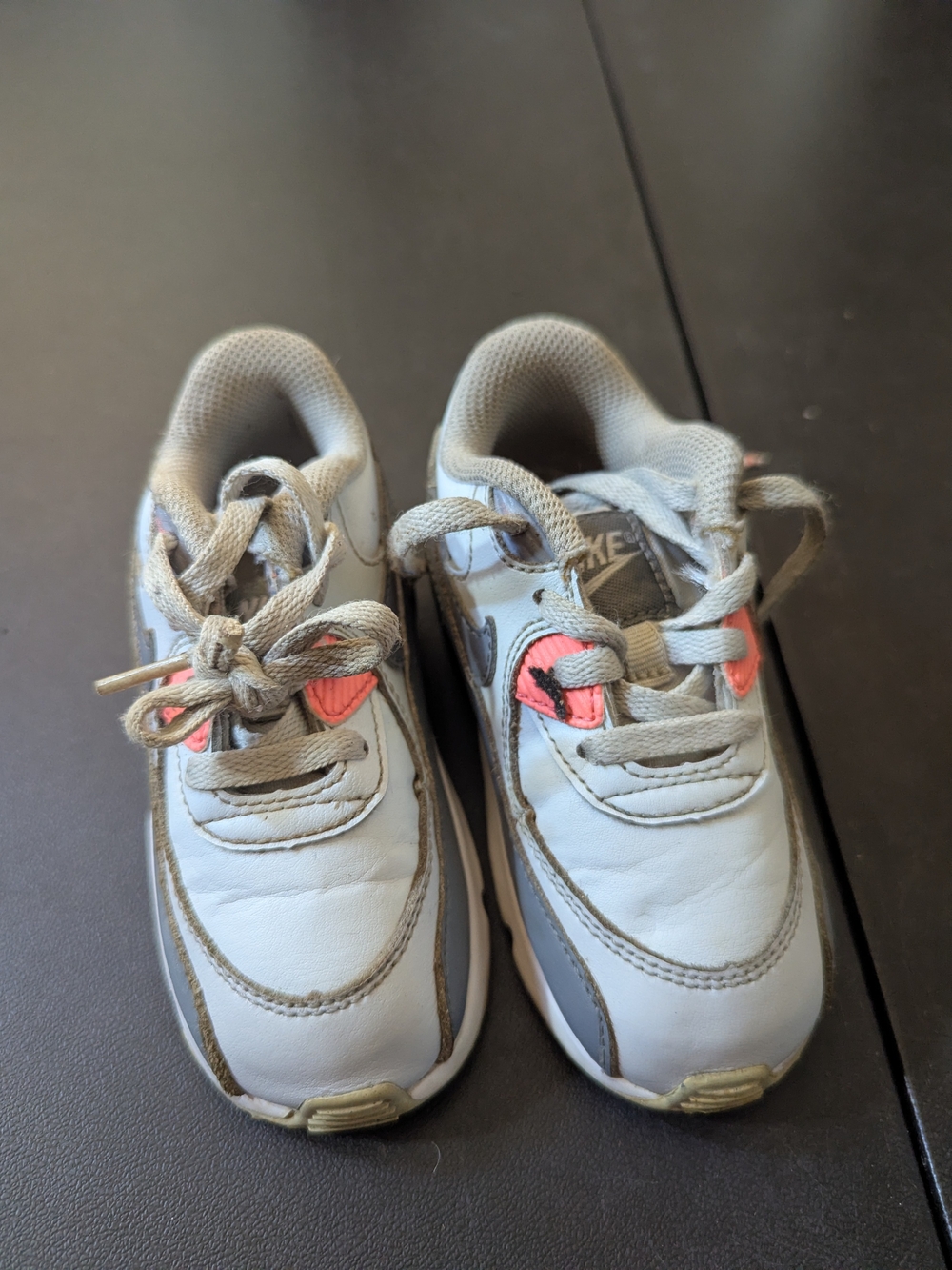 Nike Kids White and Gray Athletic Shoes with Pink Accents